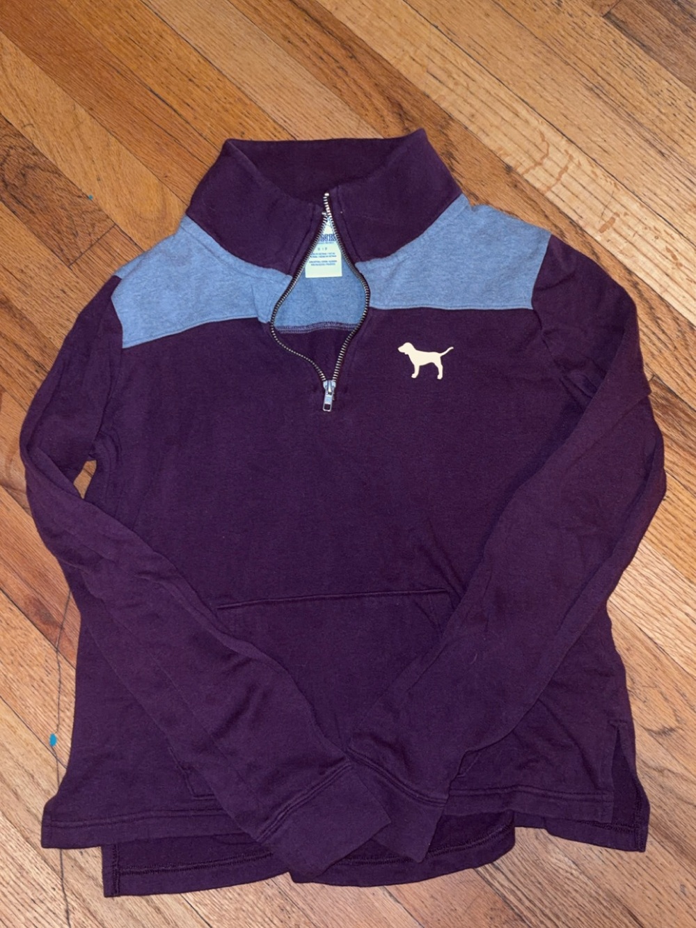 PINK Victoria's Secret Plum & Light Gray Quarter-Zip Pullover